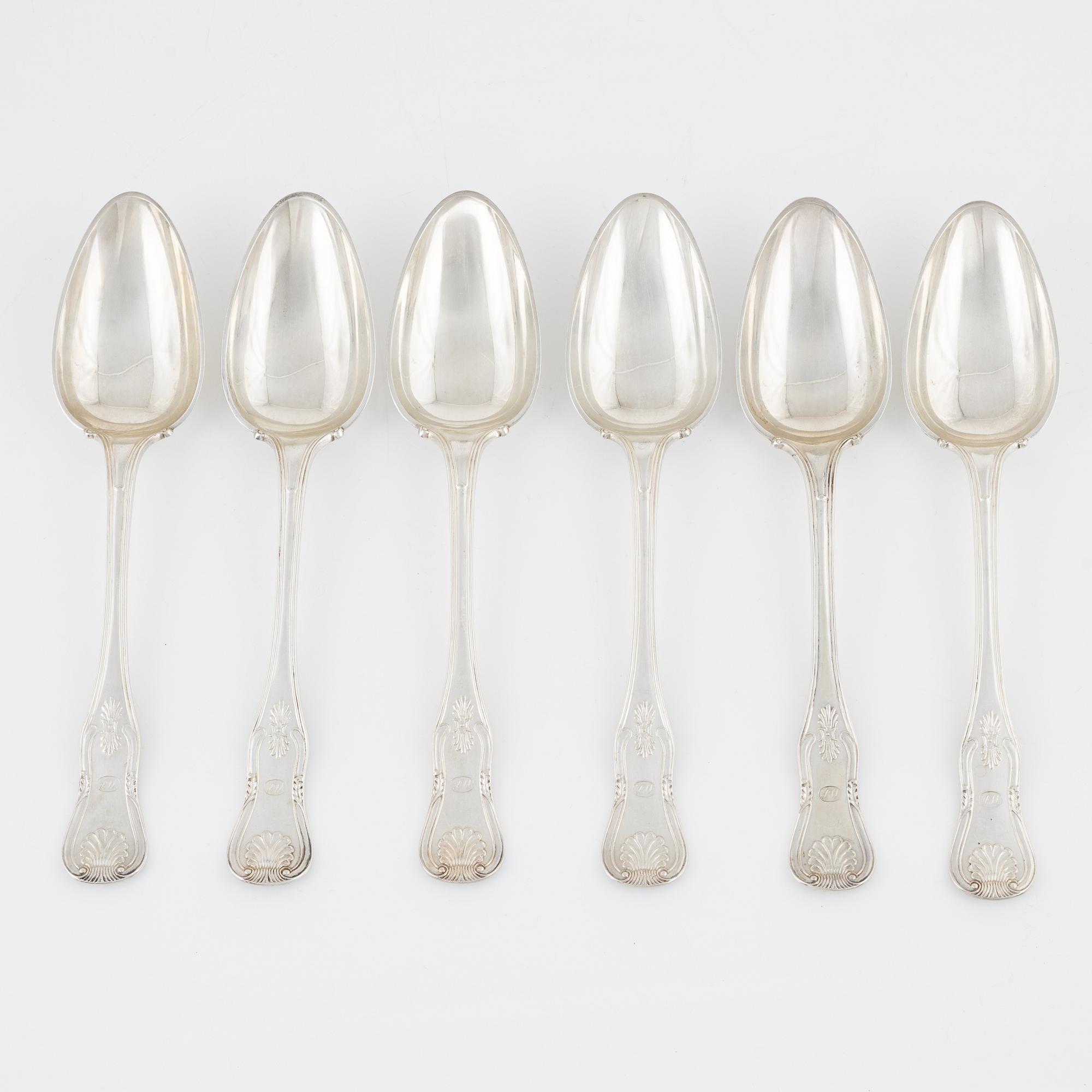 Carl Tengstedt, a set of six silver spoons, Gothenburg, 1854.
