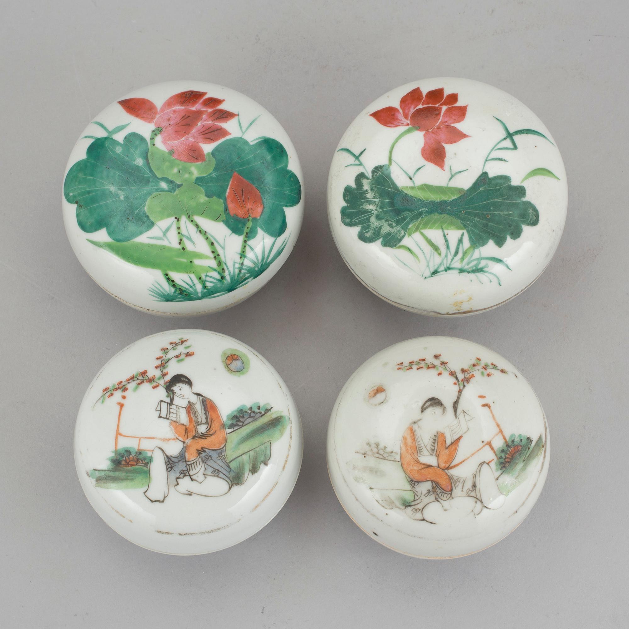 ASKAR MED LOCK, 2 par, porslin, Kina, 1900-tal.
