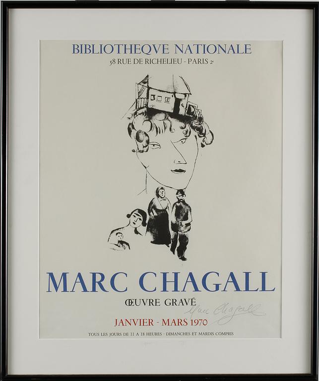 MARC CHAGALL, efter, utställningsaffisch, Mourlot, Paris, signerad.
