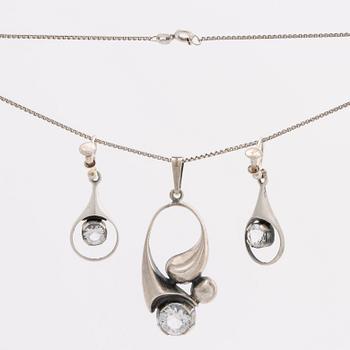 KARL LAINE, silver jewelry, 4 pieces with rock crystal, Finland, 1970s.
