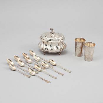 PARTI SILVER, 15 delar, silver, bla GAB, Stockholm, 1900-tal. Vikt 571 g.