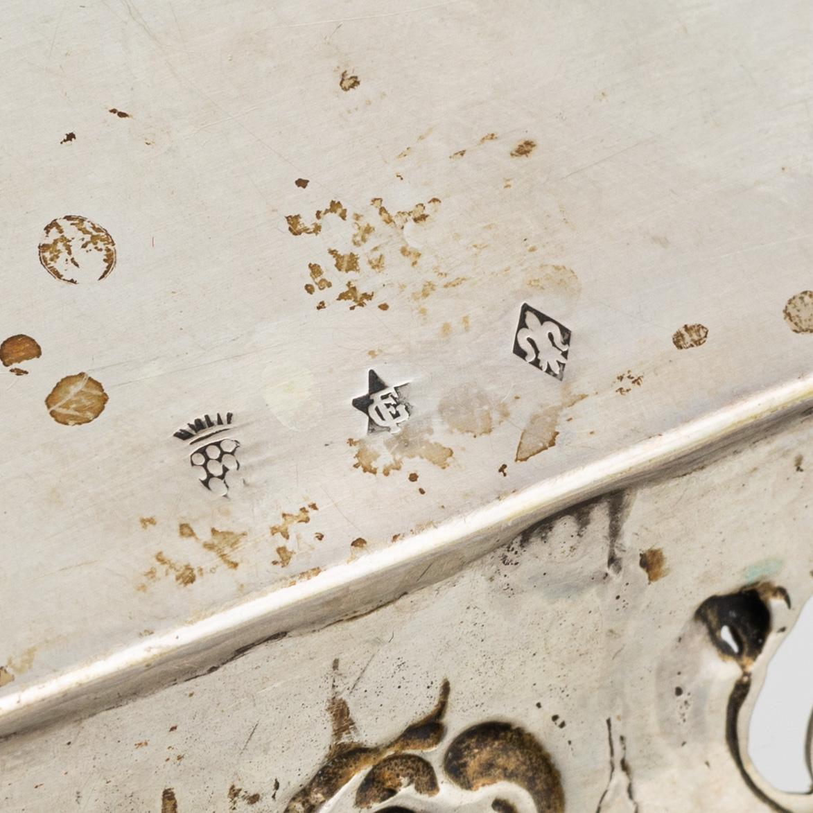 Two silver platters, presumably Wilhelm Weinranck, Hanau, and mock marks, Hanau, Germany, late 19th century.