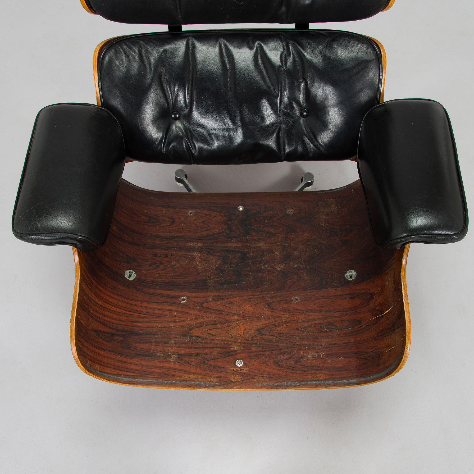 Charles & Ray Eames, 'Lounge chair' and ottoman, licensed by Mobilier International France, 1977.
