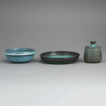 VAS samt SKÅLAR, 2 st, stengods, Stig Lindberg, Gustavsbergs studio.