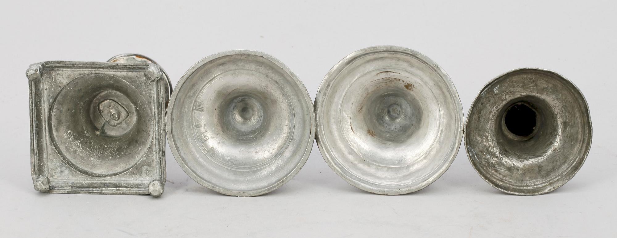 LJUSSTAKAR, 4 st, tenn, bla Mathias Norling, Jönköping. 1800-tal.