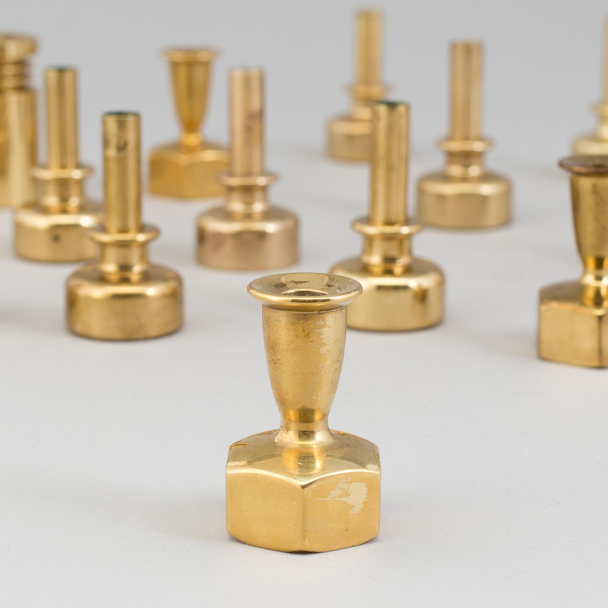 16 brass candlesticks, Hans Agne Jakobsson, Markaryd.