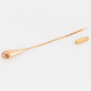 HATTNÅL, 18K guld, blank gulddroppe.