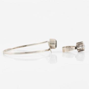 Isaac Cohen, bracelet and ring, silver with rock crystal. 1960s.