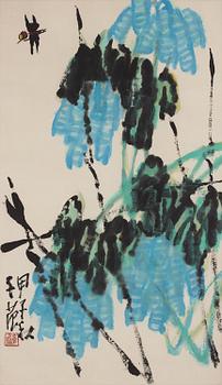 1163. Cui Zifan, 'Wisteria and dragonfly'. Ink and colour on paper.