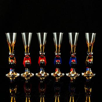 Gunnar Cyrén, a set of six "Devil" shot glasses and a decanter from the "Nobel" series, Orrefors Sweden post 1996.
