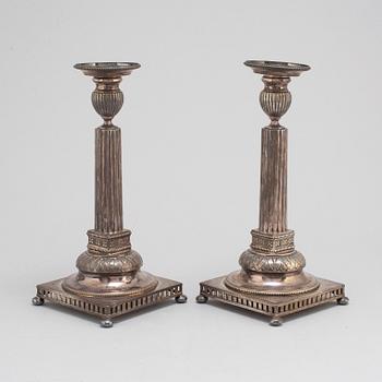 JACOB ENGELBERTH TORSK, a pair of Gustavian style silver candlesticks, Stockholm, 1898.