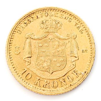 Guldmynt, Sverige, Oskar II,  10 kronor, 1874.