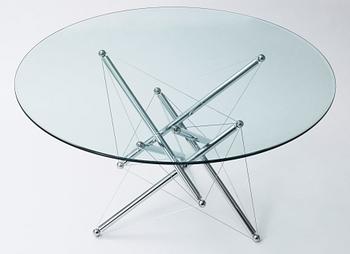 A Theodore Waddell '714' chromed steel and glass dining table, Cassina, Italy.