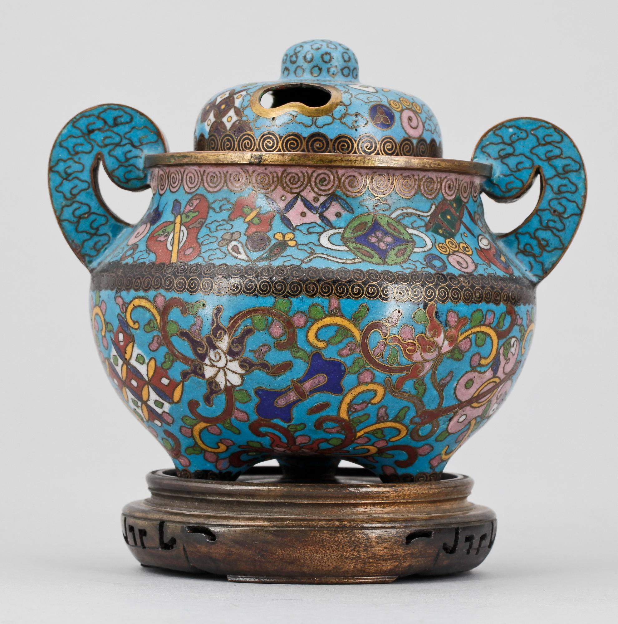 RÖKELSEKAR, cloisonne, Kina, 1800/1900-tal.