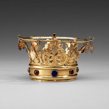 830. A Swedish mid 19th century silver-gilt wedding-crown, marked Anders Gottlieb Herkepeus, Norrtälje 1851.