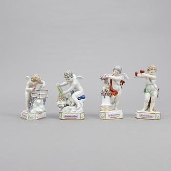 FIGURINER, 4 st, porslin, Meissen, omkring sekelskiftet 1900.