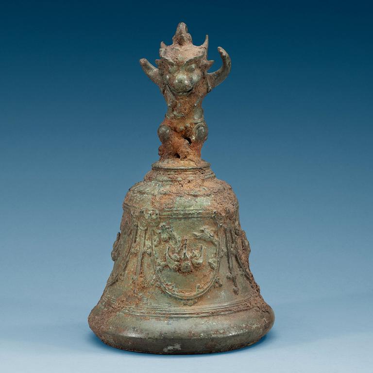 TEMPELKLOCKA, brons. Östra Java, Majapahit Kingdom, troligen 1200-tal.