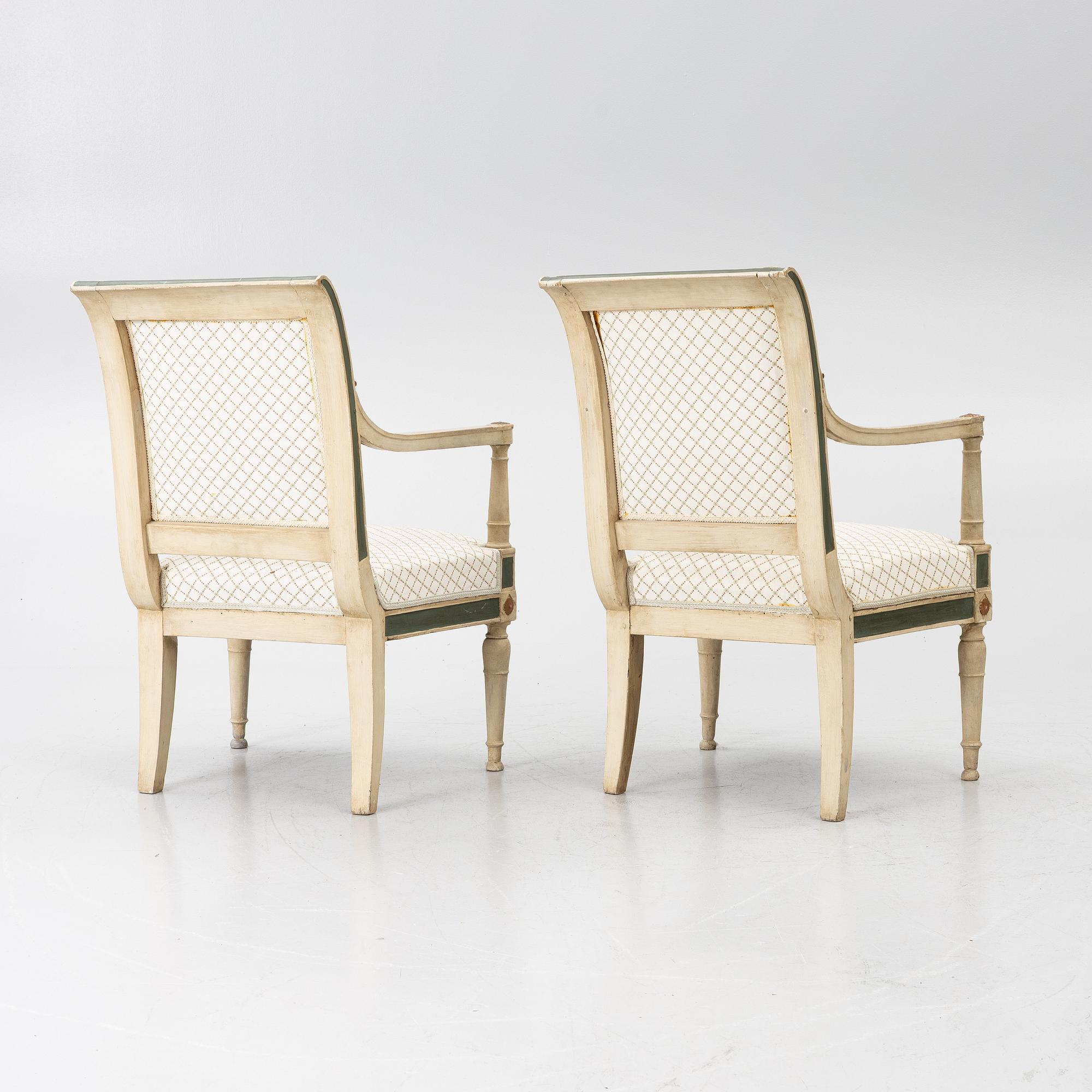 Karmstolar, ett par, directoire, Frankrike, sent 1700-tal.