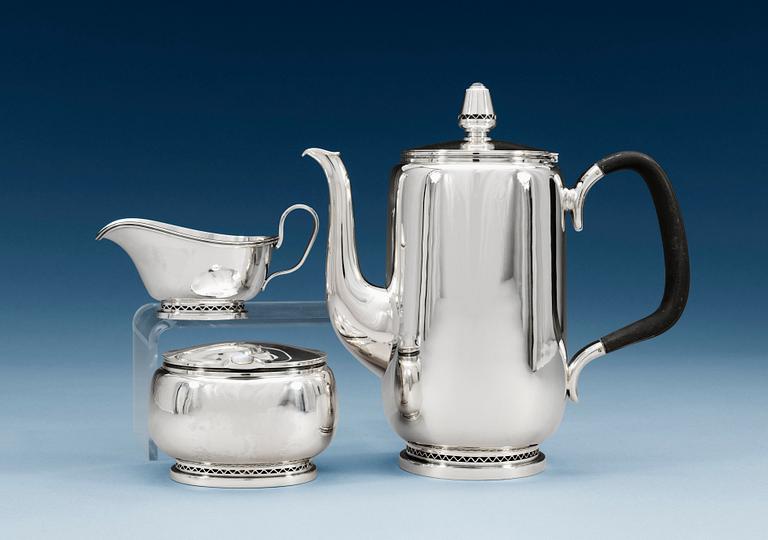 A Helge Lindgren 3 pcs of silver coffee set by K Anderson, Stockholm 1954-55.