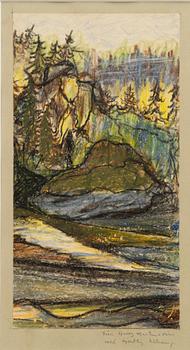 Harry Martinson, Landscape with trees and mountains.