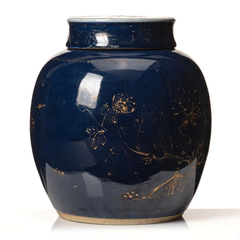 A blue glazed jar with cover, Qing dynasty, 18th Century.