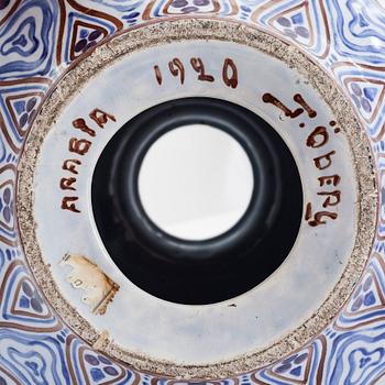 Thure Öberg, dekorationsurna, keramik, signerad T. Öberg Arabia, 1920.