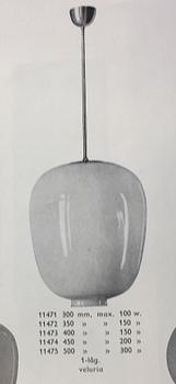 Harald Notini, taklampa, variant av modell "11475 & 11905", Arvid Böhlmarks Lampfabrik, 1940-tal.