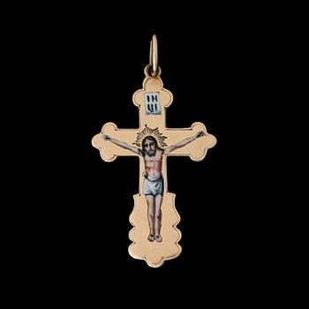 A PENDANT / CROSS, 14K (56) gold, enamel. St Petersburg, turn of 20th century.