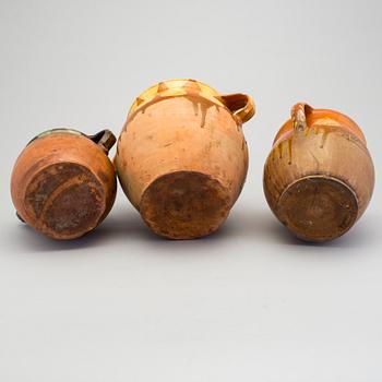 A lot of three folk art pottery jars 19th century.