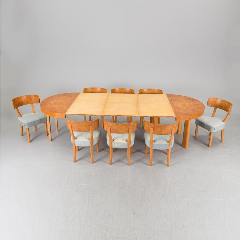 A set of eight chairs and a dining table 'Birka' by Axel Einar Hjorth, Nordiska Kompaniet, 1930s.