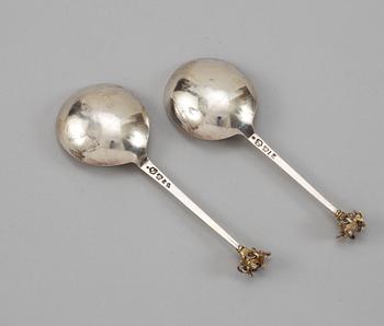 TWO SWEDISH PARCEL-GILT SPOONS, makers mark of Christoffer Bauman, Hudiksvall 1787 and 1793.