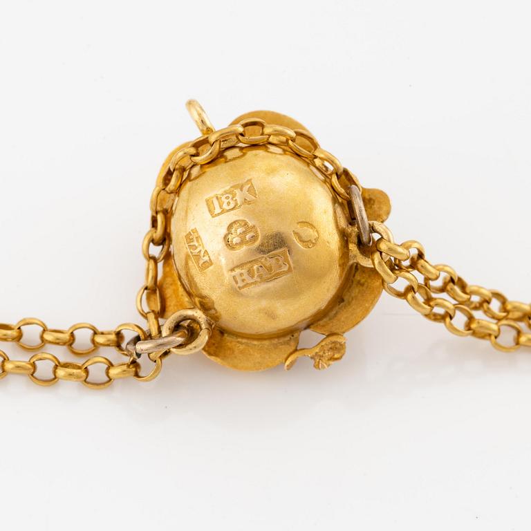 Collier 18K guld med malakit, karneol och emaljdetaljer, 1800-tal.