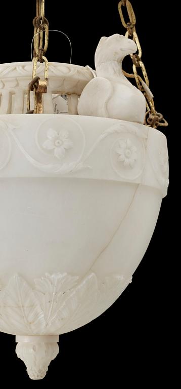 AMPEL, alabaster samt mässing, empirestil, 1800-talets andra hälft. H ca 70.