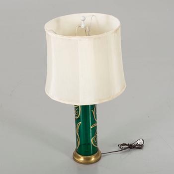 Table lamp, possibly Italy, brass and green glas. 20th century, mid/late.