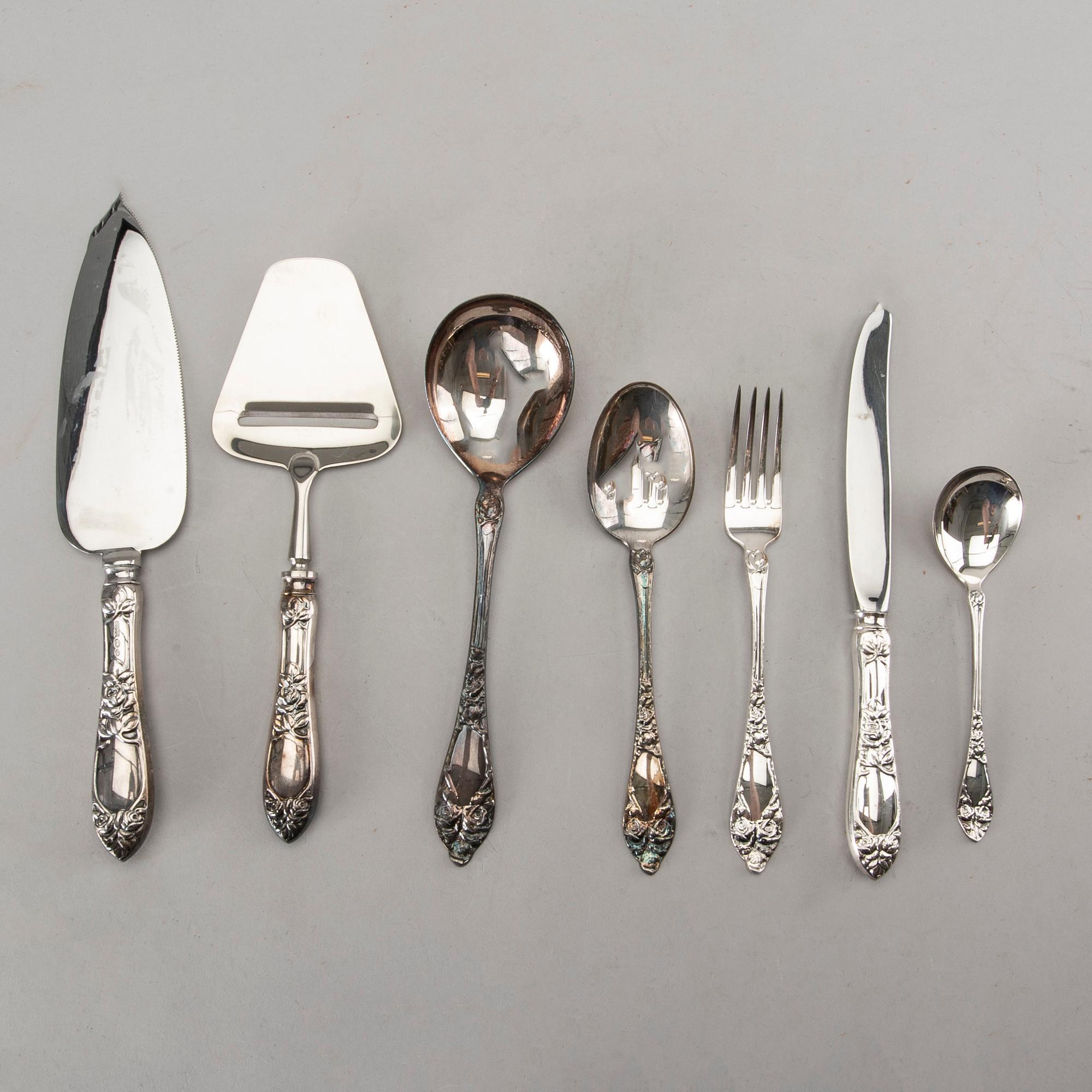 A set of silver cutlery for 12 persons, 67 pieces. Total weight incl steel blades app. 2600 gram.