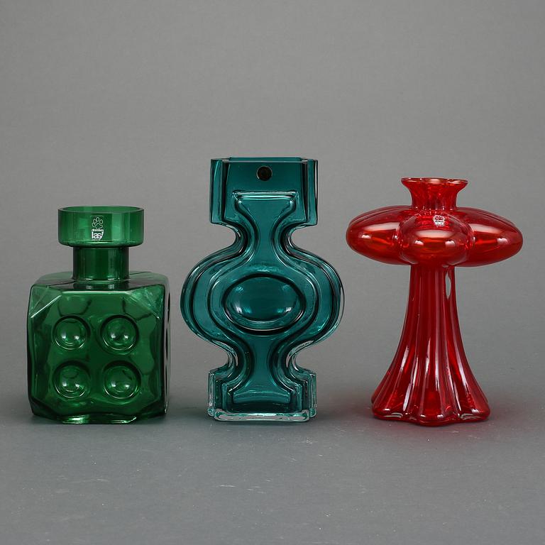 VASER, 3 st, glas, bland annat, Helena Tynell, Riihimäen, Lasi, Finland 1900-talets senare hälft.