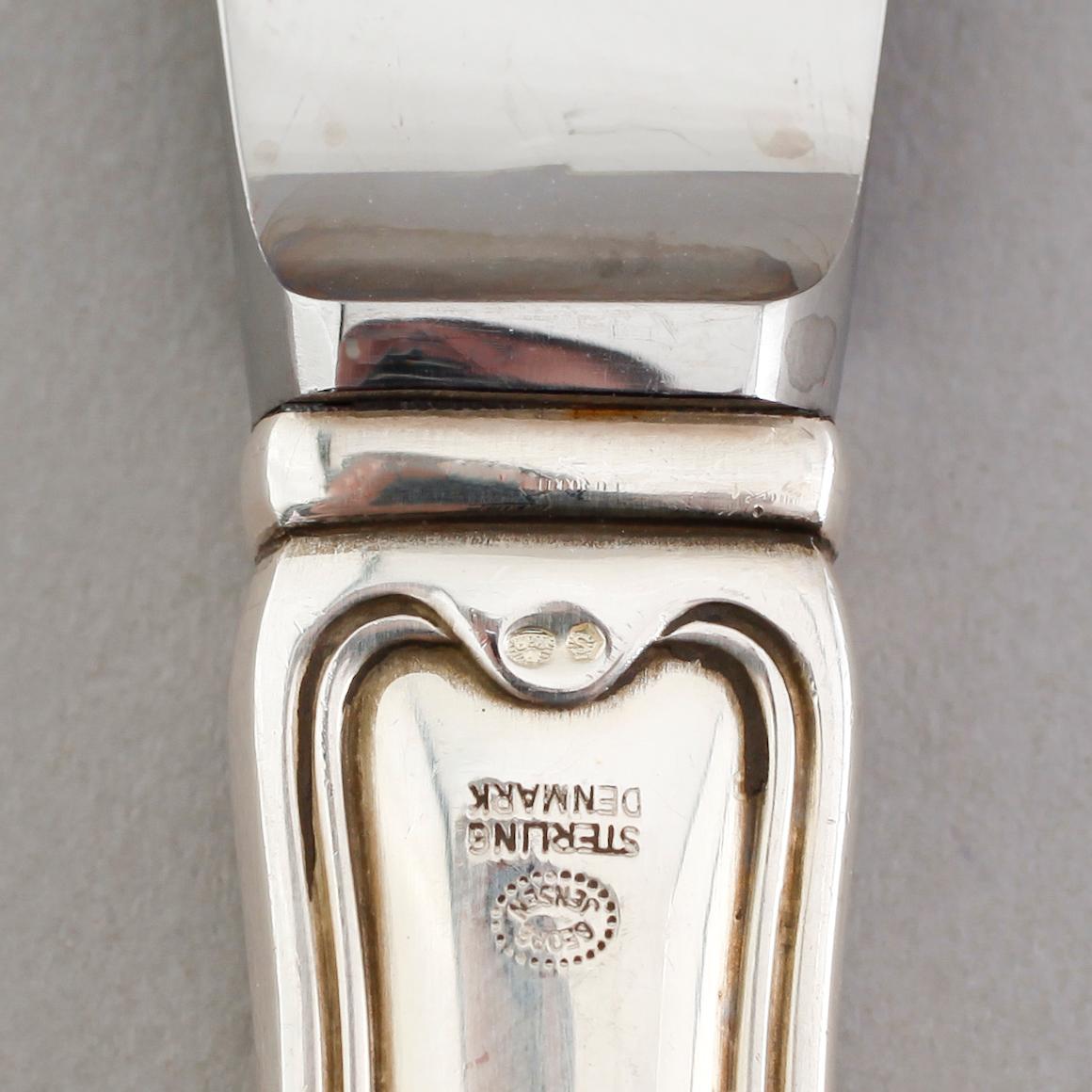 BESTICK, 36 delar, silver, Georg Jensen, Danmark. Vikt med stålblad ca 2235 gram.