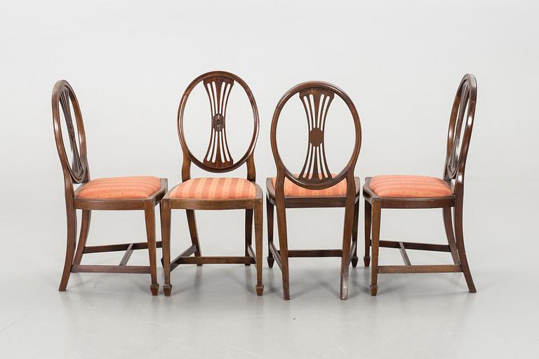 An early 20th century/20th century dining table and chairs, 3+6 pieces.