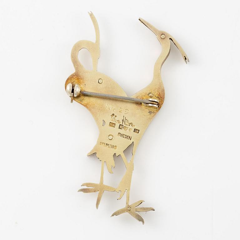 Wiwen Nilsson, brosch, sterlingsilver, i form av två fåglar, Lund 1964.