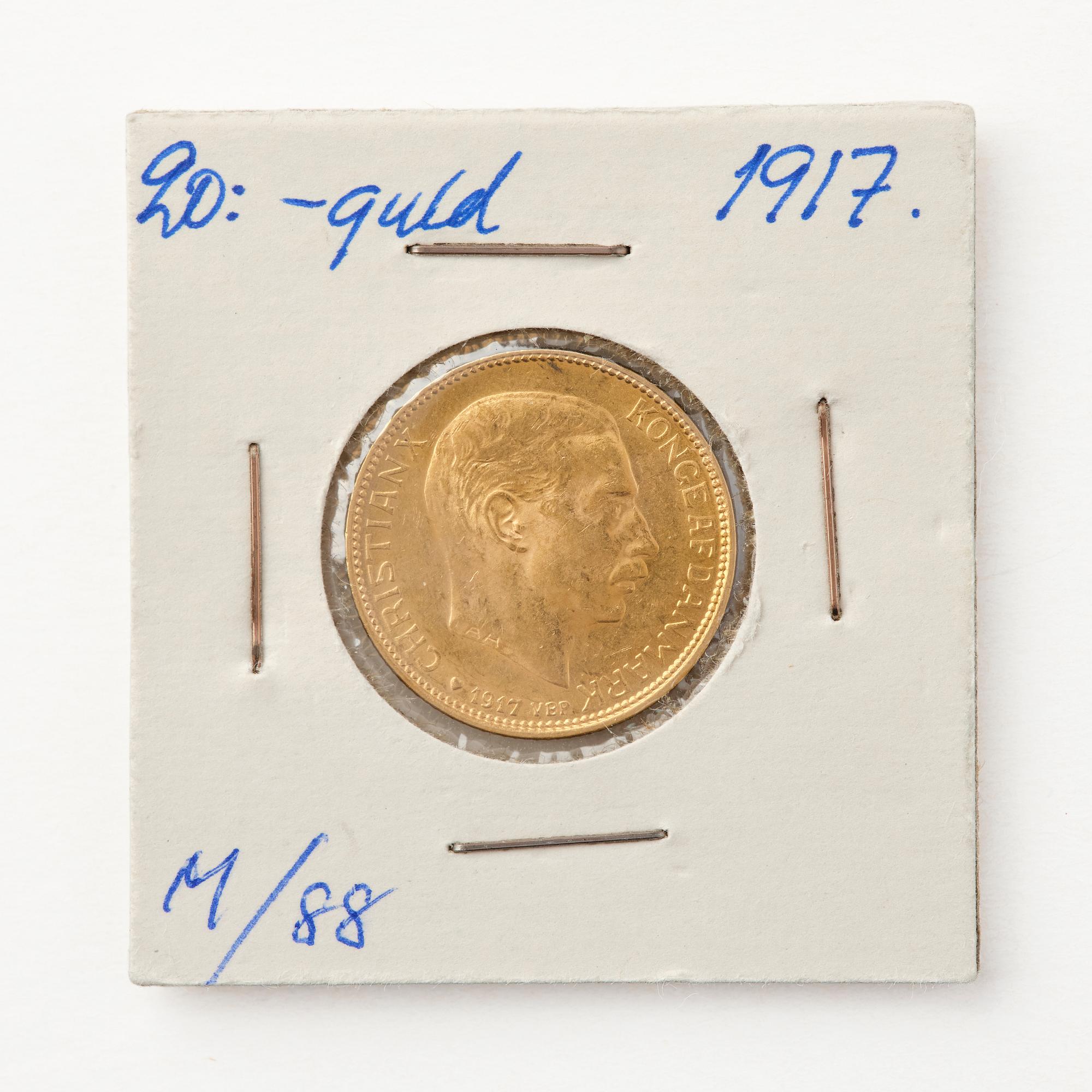 Gold coin, Christian X, Denmark, 20 kroner, 1917.