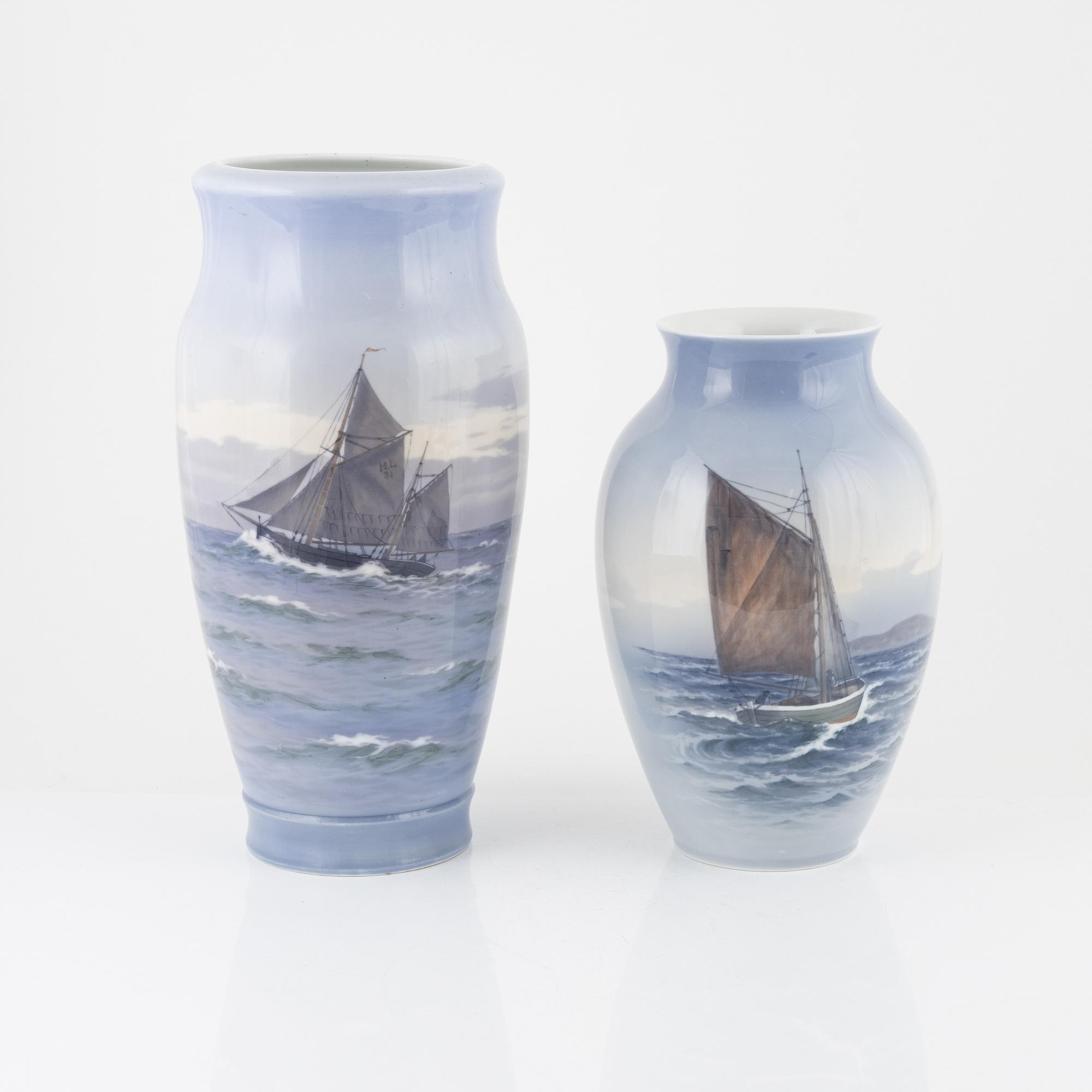 Royal Copenhagen, two porcelain vases, Denmark.