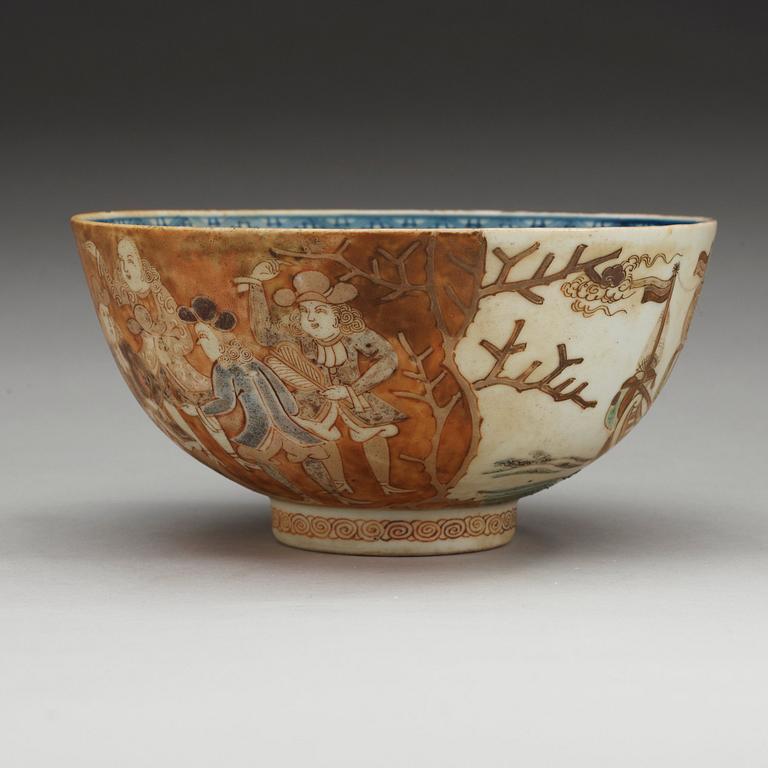 A blue and white and enamel Japanese bowl, 18th century.