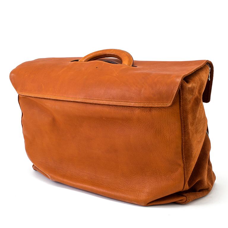 A brown leather and suede weekendbag by Björn Borg, 1980's.