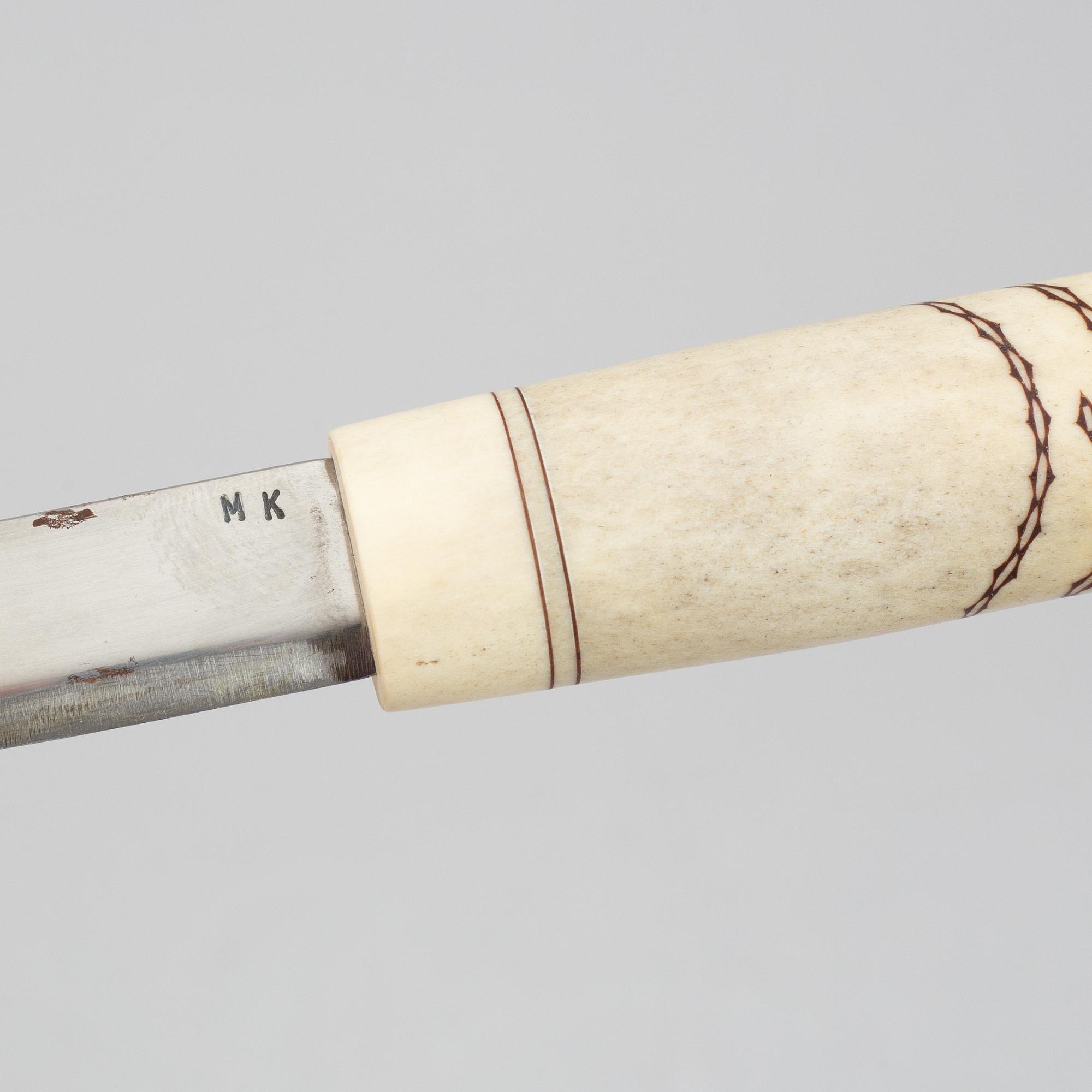 Martin Kuorak, a Sami reindeer horn knife, signed.