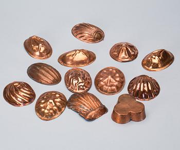 KAKFORMAR, 14 st, koppar, 1800-tal.
