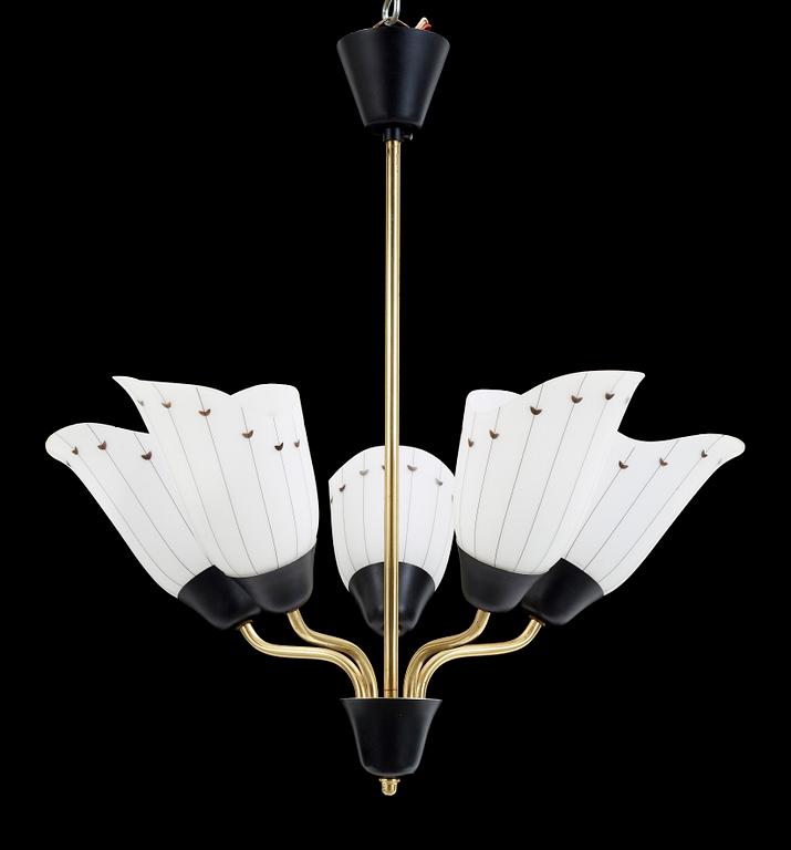 TAKLAMPA, metall och glas, 1900-talets mitt.