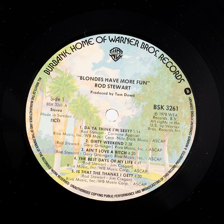 Rod Stewart, "Blondes Have More Fun", LP, signed, 1978.