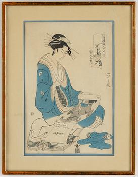 Chobunsai Eishi, presumably after, woodblock print in colours, 19th Century.