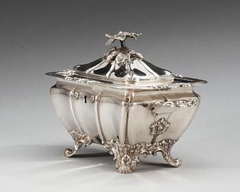 A Swedish 19th century silver sugar-casket, makers mark of Gustaf Möllenborg, Stockholm 1846.