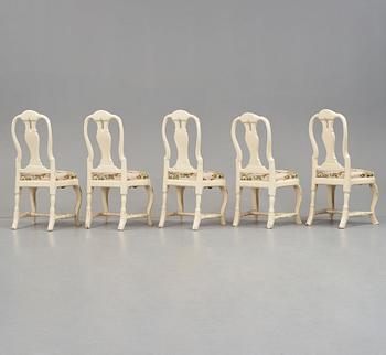 A set of five Swedish rococo chairs. (3+2).